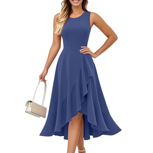 Women's Cocktail Party Formal Wedding Guest Ruffles Dresses, Prom Evening Dress - Picture 38 of 60