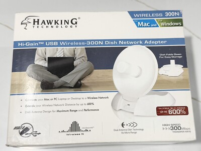 Hawking Technology Hi-Gain USB Wireless 300N Dish WiFi Adapter HWDN3 PC/Mac