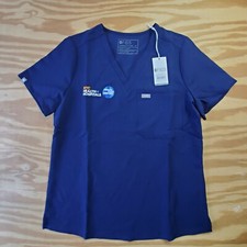 FIGS New Technical Collection Scrub Top Pocket Blue V Neck Short Sleeve Medium I