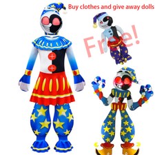 Kids Boys FNAF Moondrop Costume Halloween Jumpsuit Cosplay Party Set Mask W/Doll