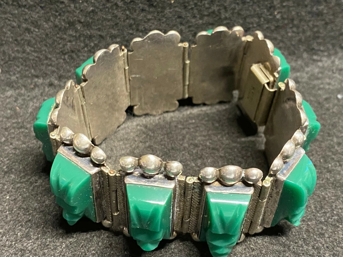Silver bracelet with green stone sale