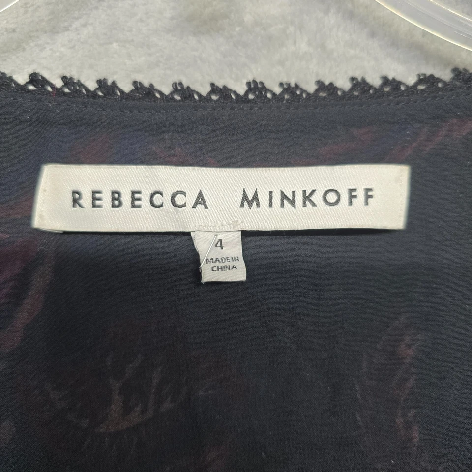 Vestido Rebecca Minkoff Mujer Talla 4 Negro Terciopelo Púrpura Floral Mini Hada Arlette Foto 3 de 4