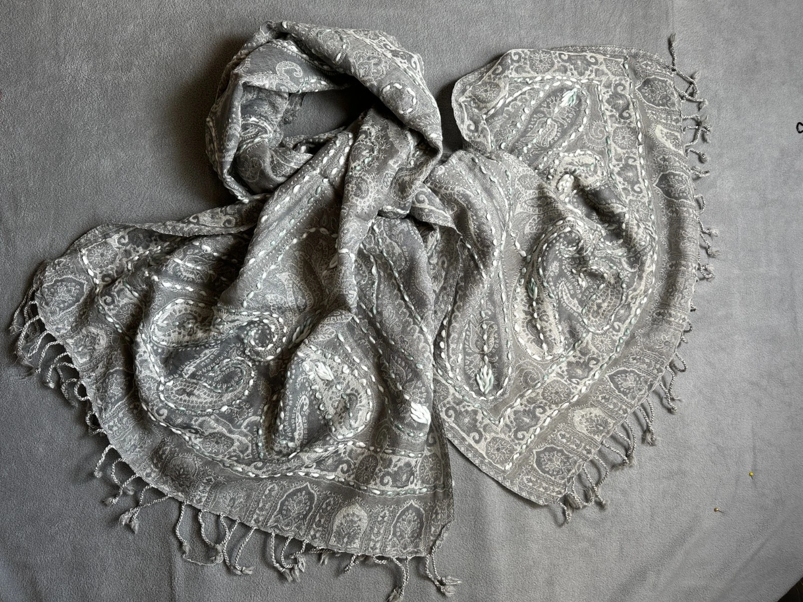 NEW Kashmiri shawl Kashmir Scarf Boiled Wool Cashmere Wrap Large Embroidered US