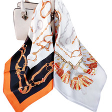 100 Silk 34  large Square Scarf Women Shawl Wrap orange yellow gray red