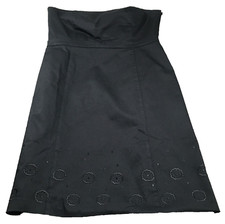 Ann Taylor Womens Strapless Dress Sz 12P Black Empire Waist Embroidered Lined