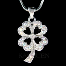 AB 4 Leaf Clover made with Swarovski Crystal Shamrock Irish St Patricks Necklace