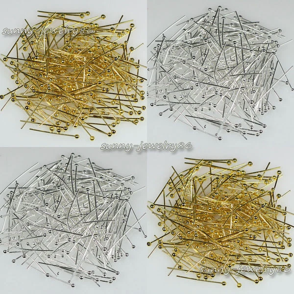 Lote de 1000 piezas de pasadores de cabeza de bola de cobre enchapados en plata/oro hallazgos 18/20/22/25/30 mm Foto 2 de 4