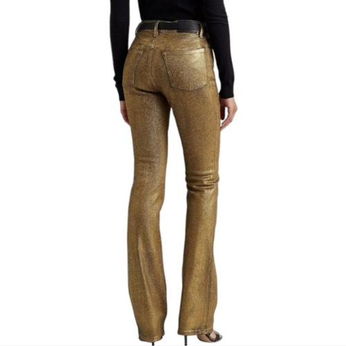 Ralph Lauren NWOT Women's High Rise Gold Metallic Jeans Size 16 W - Picture 2 of 9