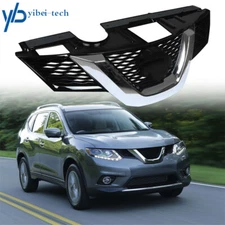 Front Bumper Upper Grille Fit For 2014/2015 Nissan Rogue 2.5L Chrome Black Grill