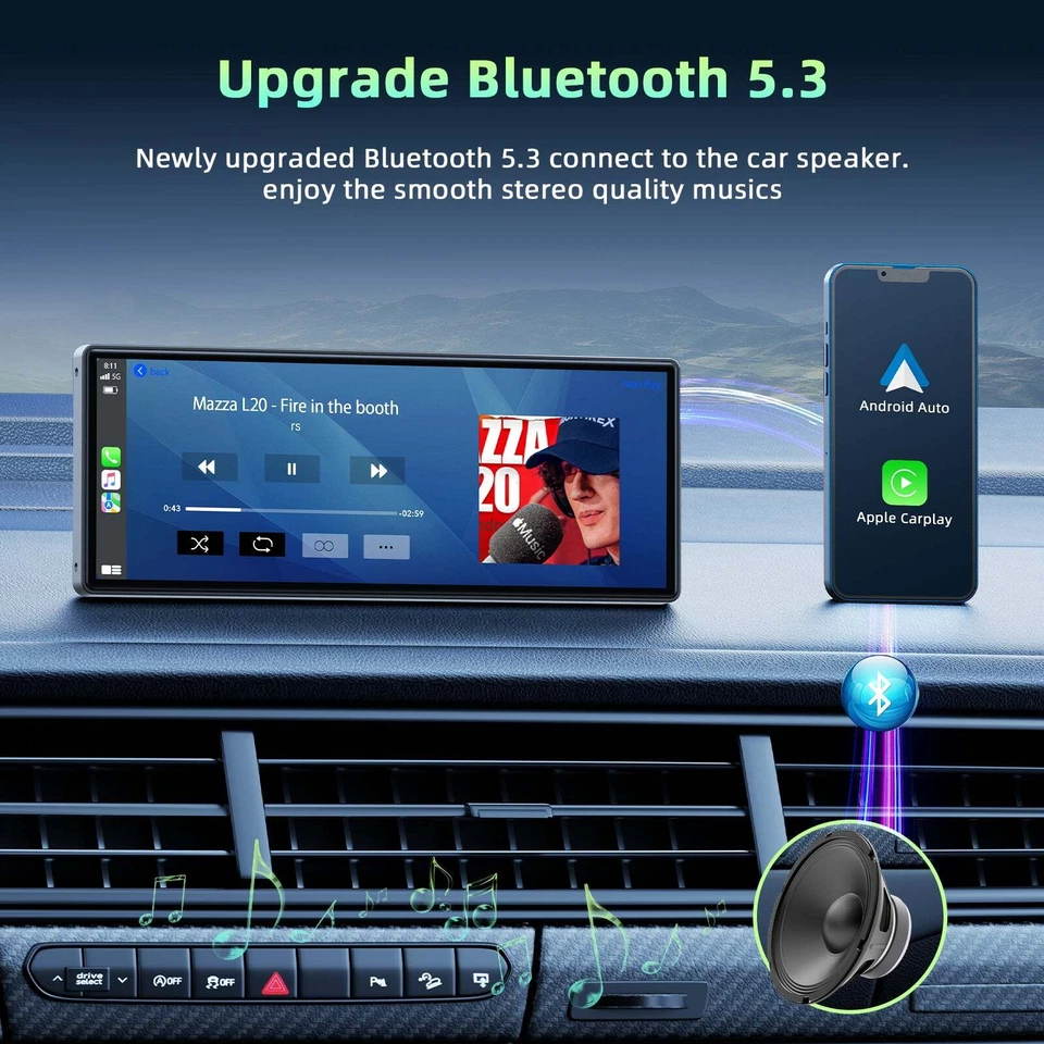 10.26" Car Portable Wireless Apple CarPlay Android Auto Touchscreen FM AUX Unit - Image 4 of 4