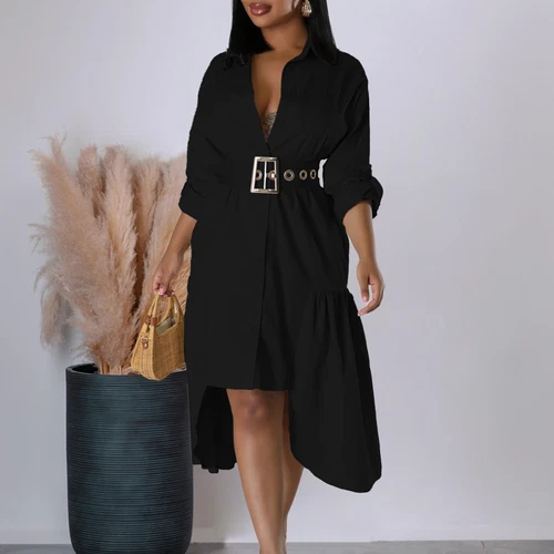 Women's Elegant Lapel Maxi Long Dress Casual Fashion Solid Shirt Club Dress - Bild 24 von 35