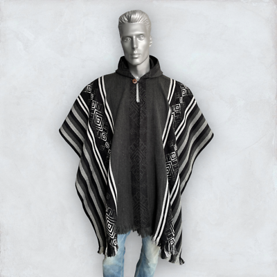 Handmade Sheep Wool Poncho Soft black Handcrafted Navajo Design