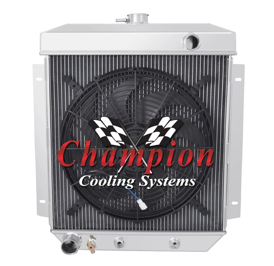 Radiador Champion de suministro de 2 filas con ventilador de 16" para motor Ford Club V8 1954 1955 1956 Foto 3 de 4