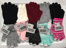 Womens Texting Tips One Size Stretch Knit Gloves 2 Pair Pack Acrylic Multi Color