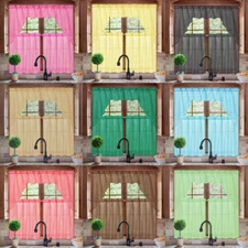 3PC ELEGANT SHEER ORGANZA KITCHEN ROD POCKET WINDOW CURTAIN TREATMENT SET 