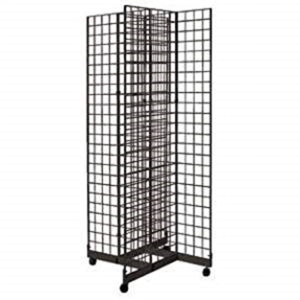 ONLYHANGERS 2' x 6' 4-Way Gridwall Display Fixture with Rolling Base- Black