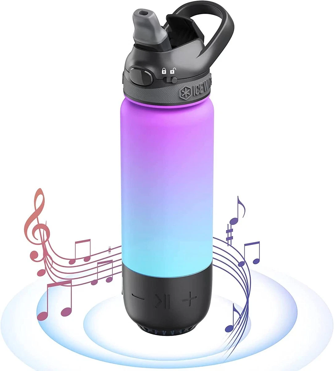 ICEWATER 3-In-1 Smart Water Bottle - Glows, Plays Music & Lights Up 20 Oz  Black