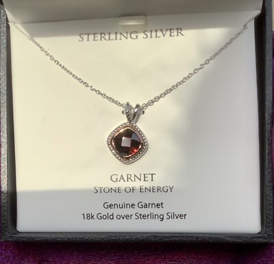 Echt Granat 18K über Sterling Silber Halskette. Macys UVP 299 