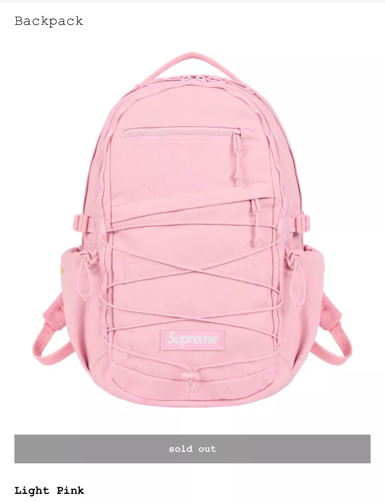 ?NEUF !! Sac à dos Supreme Logo ROSE CLAIR  SS25  Cordura  18,9”x12,2”x7,1”  28L