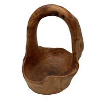 Burl Wood Basket Hand Carved Knobby Handle Natural MCM JK
