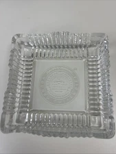 Vintage Auburn University Clear Glass Ashtray Seal 4” Square Etched
