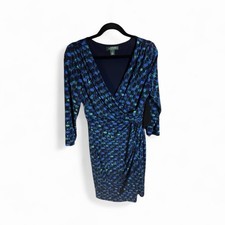 Ralph Lauren Blue Printed Wrap Dress with 3/4 Sleeves Size 10