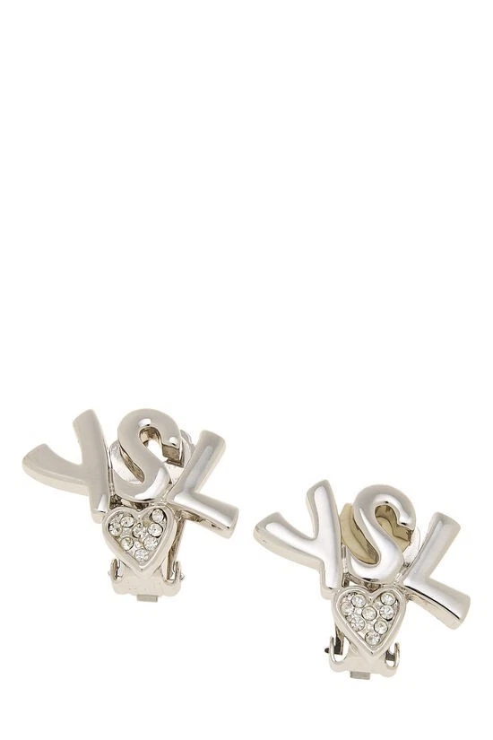 YSL SILVER CRYSTAL LOGO EARRINGS