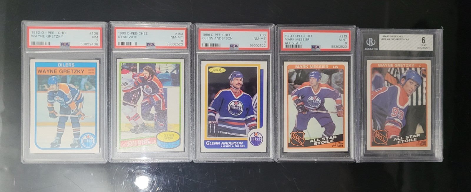 Lot of 5 Graded 1980's Edmonton Oilers Hockey Cards - PSA Becket - Gretzky... view 1