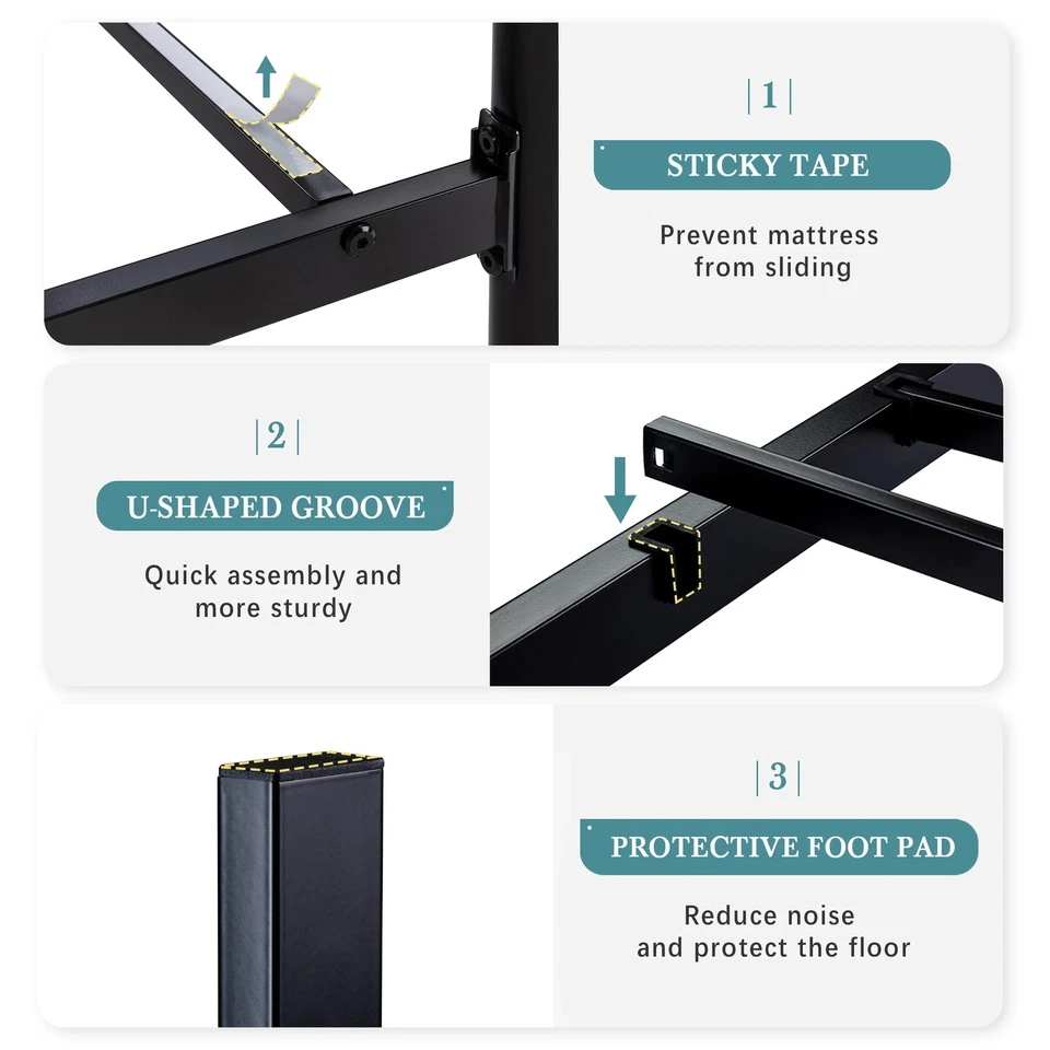 Marco de cama con plataforma de metal HOOMIC 14 pulgadas, estilo victoriano vintage Foto 3 de 4