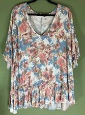 Studio B By Bobeau Plus Size 1X V-Neck Floral Babydoll
