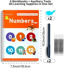 Magic Grooved Writing Practice Books for Kids with Disappearing Ink Pens Grips