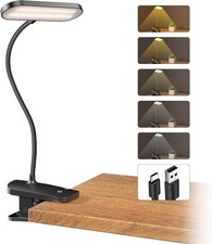 Clip On Rechargeable Desk Lamp with Clamp, 5 Colors  Brightness, USB Light