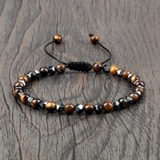 Natural Tiger's Eye Stone Bracelet Hematite Gemstone Bracelet for Men Handmade