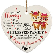 Happy 7th Anniversary Heart Ornament Funny Deer 7 Year Marriage Christmas Gift