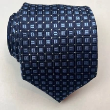 Perry Ellis Portfolio Mens Silk Necktie Foulard Geometric Squares Blue Tie