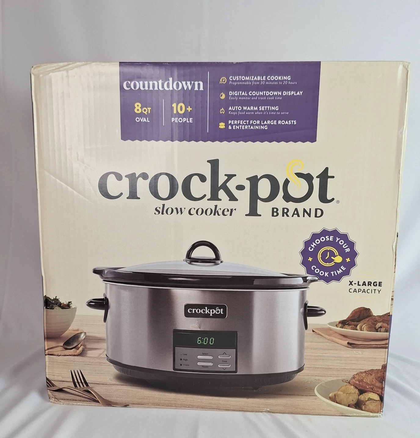 Crock Pot 8 Qt Oval XL Capacity Slow Cooker Countdown