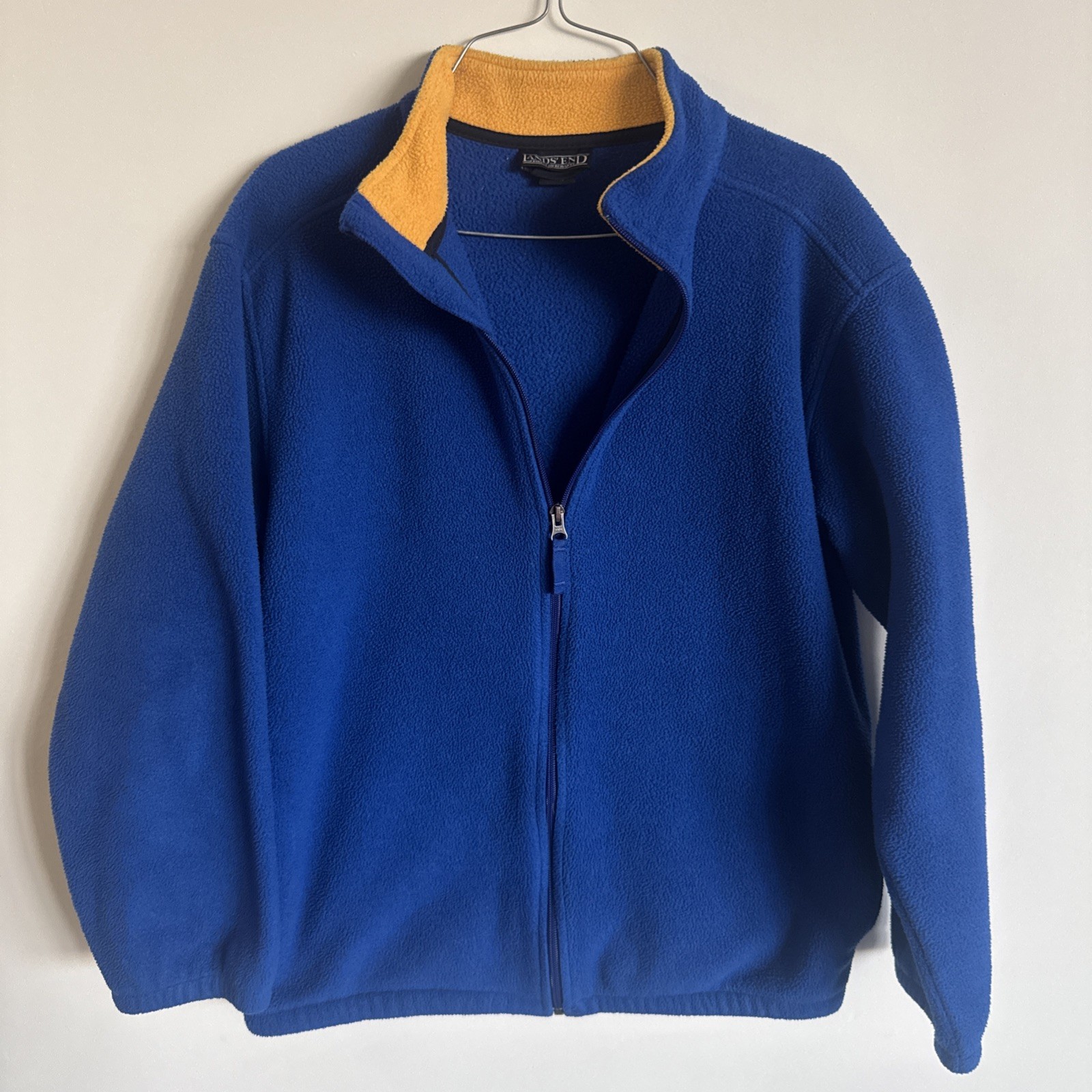 Vintage Lands End Mens Fleece Full Zip Jacket Blue Size Large 90's Soft