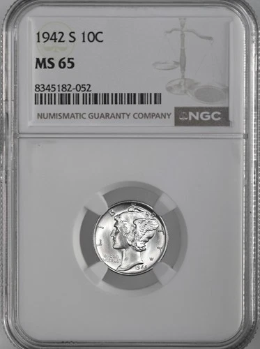 1942-S  10C  MERCURY SILVER DIME  "SAN FRANCISCO MINT"  NGC MS65 #8345182-052