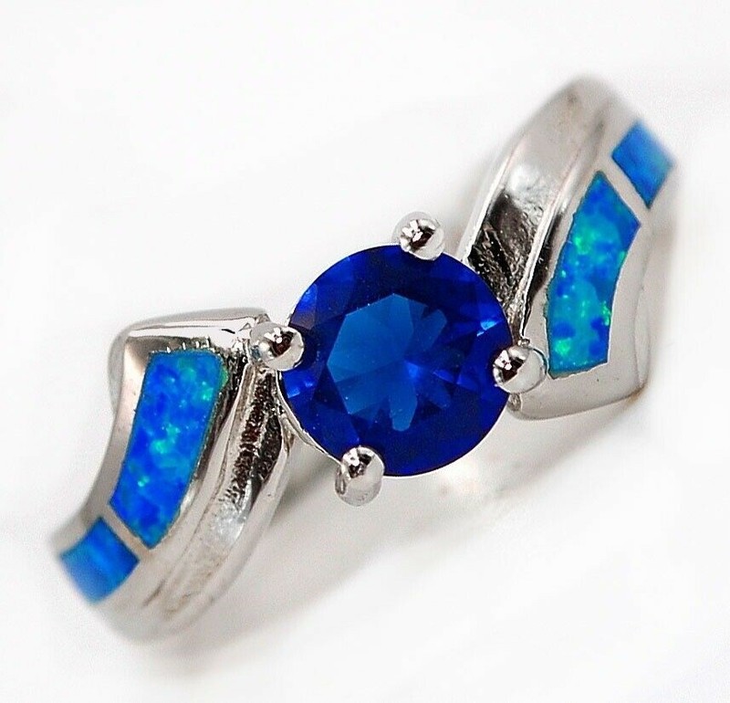 Australian Opal Inlay 925 Solid Sterling Silver Ring Sz 9 AT3