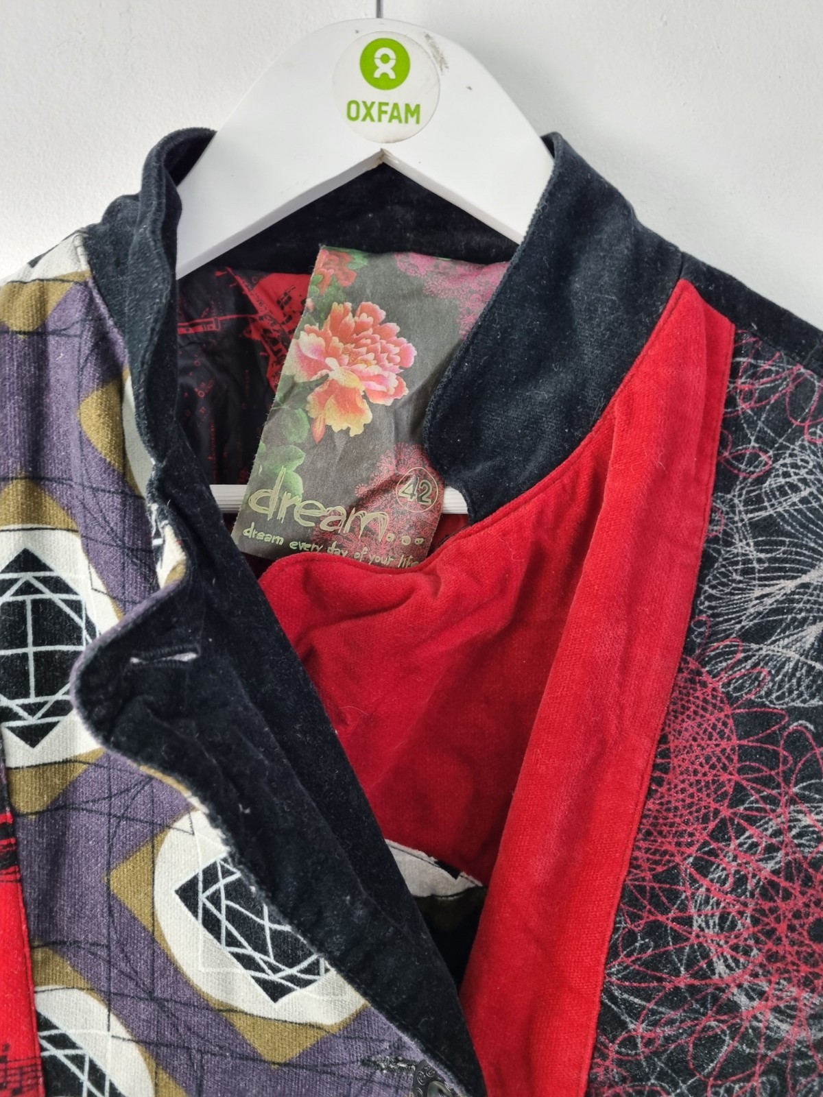 Desigual 100%Cotton Patchwork Coat Black & Red Si… - image 2