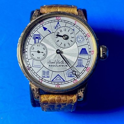 Antique Engraved Masonic Skeletonized Conversion Borel Fils & Cie Wrist Watch