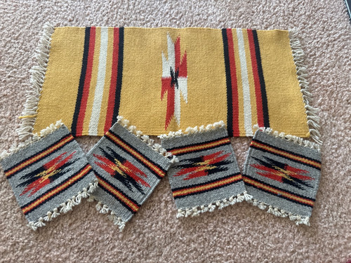 VTG Ortega’s Weaving Shop Chimayo Hand Woven Table Runner 100% Wool Rug  coaster