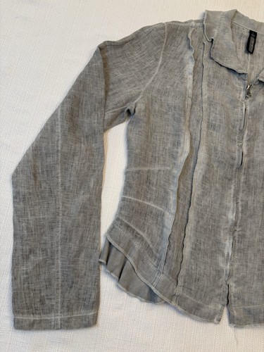 INIZIO OIZINI Italy 100% LINEN Sand Washed Flax  JACKET ZIP FRONT Women’s Large - Picture 5 of 15