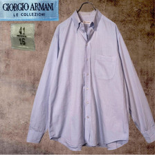 Giorgio Armani 90s Vintage Hidden Button Down Shirt Blue Cotton XL