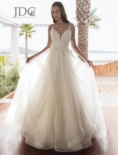 Simple Ruffle Wedding Dress Bridal Gown Plus Size Soft Tulle Beaded