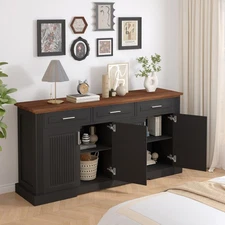 63" Fluted Sideboard Buffet Cabinet w 4 Doors & 3 Drawers, Kitchen Console Table