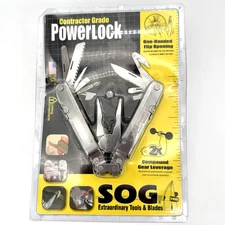 NEW SOG PowerLock W/V-Cutter (S62) 22 Tools W/ Leather Case USA Power Lock