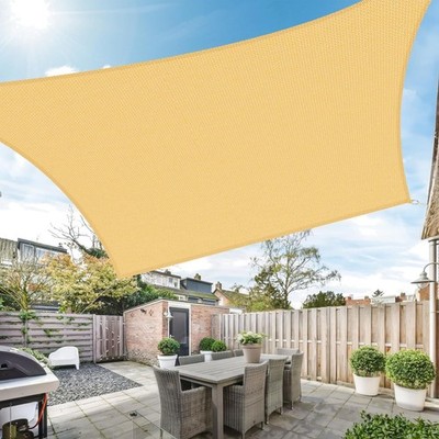 Sonnensegel 3 x 4 m Sandfarbe HDPE Rechteckig UV-Schutz 95% 185 g/m² für Gart...