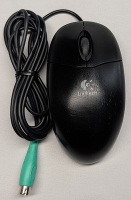 Vintage Logitech M-SBF96 Wired Optical PS/2 Mouse Black Scroll Wheel Retro PC