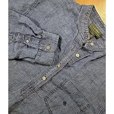 Lauren Ralph Lauren Blue Chambray Linen Blouse L 1/2 Button EUC
